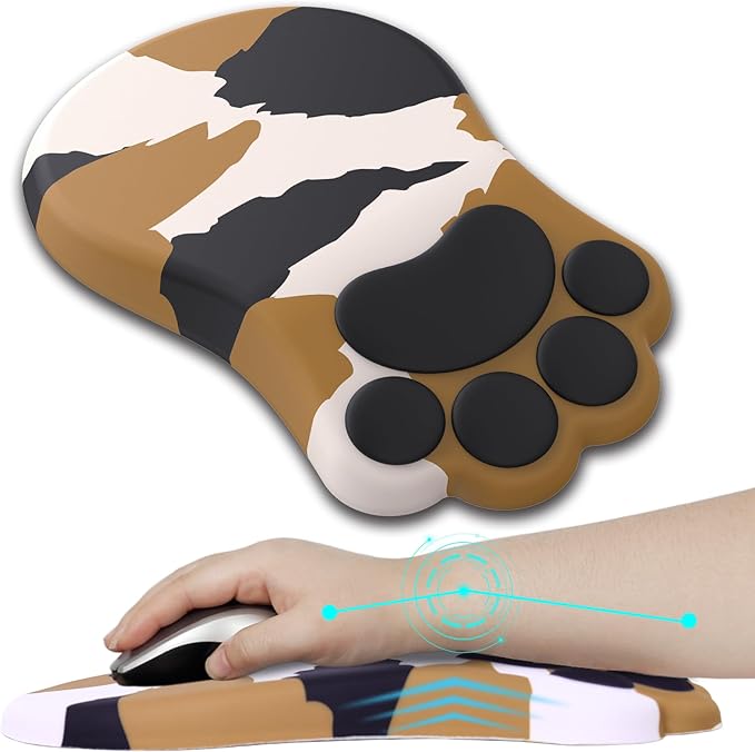 Ergonomic Mouse Pad with Wrist Rest,Cute Cat Paw Mousepad Wrist Support,Comfortable Massage Design Computer Pain Relief Mouse Pad with Non-Slip PU Base for Desk Laptop Gaming,Tortoiseshell