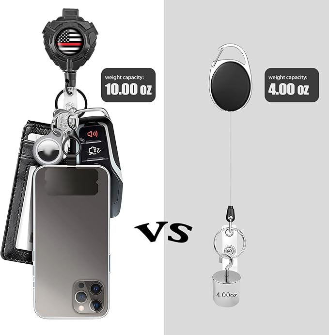 bolimoss Retractable Keychain with Belt Clip 2 Pack, Heavy Duty 360° Swivel Carabiner Key Chains, Tactical ID Badge Reels with 32” Wire Rope and Key Ring, Up to 10 oz (USA Flag)