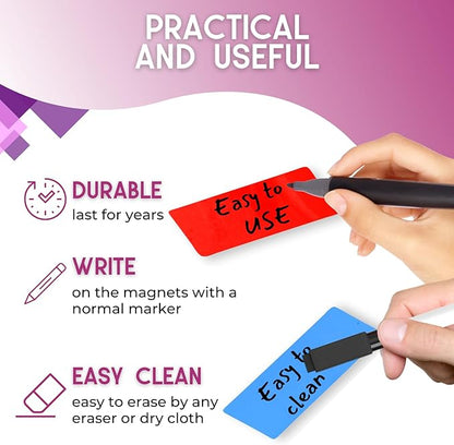 Availey 60 Pieces (3.2 x 1.2") - Full Colored Magnetic Dry Erase Labels - Reusable Strips for Classroom Home Office Garage Refrigerator Blank Writable Erasable Cards Name Tags Students Locker Shelf