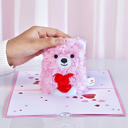 Lovepop Plushpop Soft Animal Pop-Up Card for Her and Him - 3D Bear Everyday Greeting Card for Boys, Girls, Men, Women - Beary Happy - 6" x 8" Card - Pink
