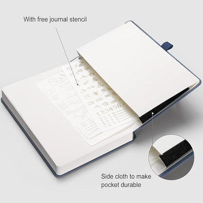 AHGXG Bullet Dotted Journal - 320 Numbered Pages Dot Grid Notebook A5 Thick Journal, 100gsm Thick Dotted Paper, Leather Hardcover,Inner Pocket, 5.75'' × 8.38'' - GrayBlue