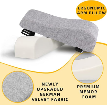 Memory Foam Armrest Pads for Office Chairs Grey Chair Arm Rest Cushion for Elbows and Forearms Pressure Relief(Set of 2)