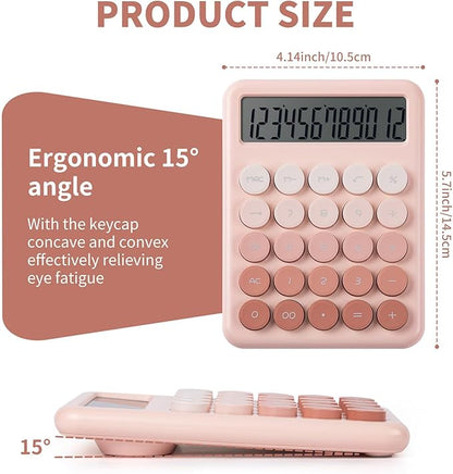 Calculator, Desk Calculators, Cute Pink Calculator, 12 Digit with Large LCD Display, Basic Standard Calculator, Big Button, Aesthetic Calculator, Mechanical Calculator for Office School