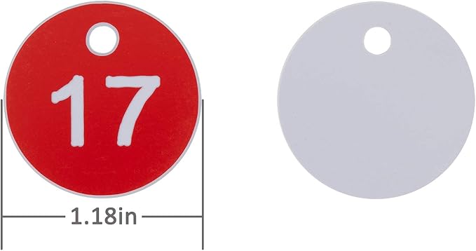 StayMax Plastic ID Number Tags Engraved Tags Key Tags Without Key Rings (201-300, Red)