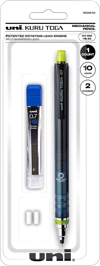 uni-ball Kuru Toga Mechanical Pencil with 0.7 mm Lead Refills & Pencil Erasers, HB #2