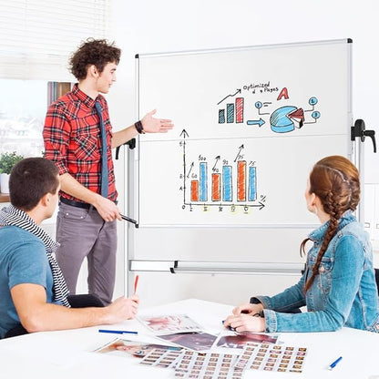 VIZ-PRO Double-Sided Mobile Whiteboard, 48 x 36 Inches, Magnetic Rolling Dry Erase White Board on Wheels with Aluminium Frame and Stand