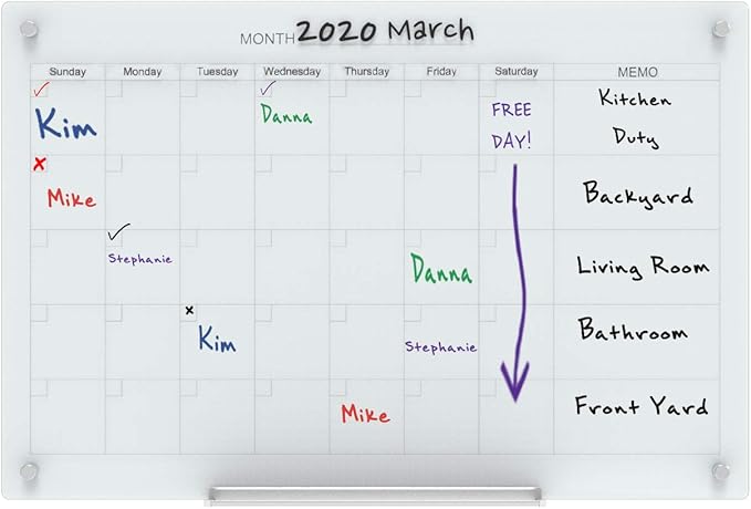 Audio-Visual Direct Magnetic Glass Dry Erase Board Set (3' x 2', Calendar White) for Wall - Monthly Planner