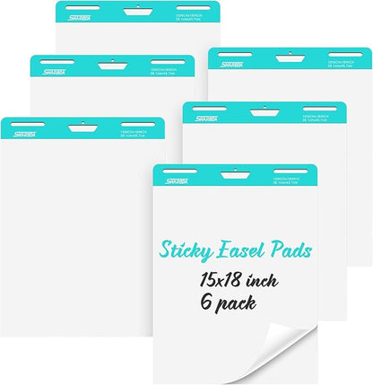 Sticky Mini Easel Pad, 15 x 18 Inches, Self Stick Flip Chart Paper,Sticky Chart Paper for Teachers, Anchor Chart Paper for Office, 30 Sheets/Pad,6 Pads
