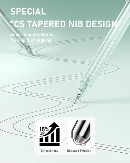 Four Candies 14Pack Pastel Gel Ink Pen Set,Cute Retractable 0.5mm Fine Point Pen,Note Taking Aesthetic Pens,12 Pack Black Ink Pens with 2Pack Highlighter, Smooth Writing Pens for School, Office(Green)