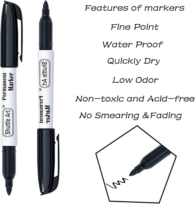 Shuttle Art Permanent Markers, 24 Pack Black Permanent Marker set,Fine Point, Works on Plastic,Wood,Stone,Metal and Glass for Doodling, Marking