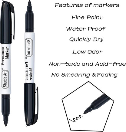 Shuttle Art Permanent Markers, 24 Pack Black Permanent Marker set,Fine Point, Works on Plastic,Wood,Stone,Metal and Glass for Doodling, Marking