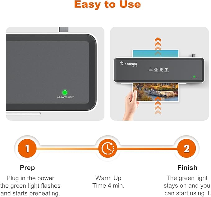 Bonsaii 9 Inch Laminator, Laminator Machine with Laminating Sheets, Laminating Machine for Teacher Personal, Home, Office, and Classroom Organization Supplies - L421-A Grey