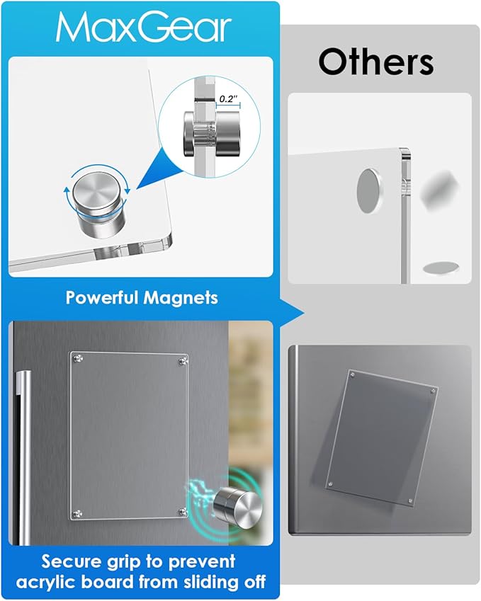 MaxGear 11"x14" Acrylic Dry Erase Board, Small Clear Magnetic Fridge WhiteBoard Mini Acrylic Memo Notepad for Refridgerator, Kitchen Menu Board Meal Planner Schedule Board, Include 4 Markers, 1 Cloth