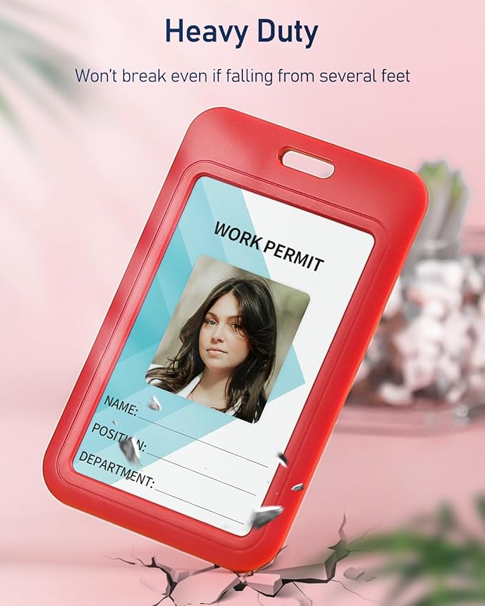 Uniclife 3 Pack Sliding ID Badge Holder Vertical Hard Plastic Case with Clear Window Red Card Protector Pouch for Office School ID Credit Cards Proximity Key Cards Driver’s Licenses and Passes