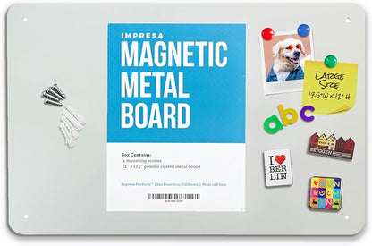 Display Magnetic Board for Wall - Metal Memo Board for Office, Home, Kitchen, and Classrooms - Great for Hanging Photos, Shopping Lists, and More - Includes Pre-Drilled Holes (17.5 x 12 in)