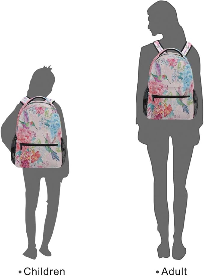 Blueangle Tropical Flowers Hummingbirds Print Backpack Casual Daypacks Outdoor Sports Rucksack School Shoulder Bag for Men Women Boys Girls