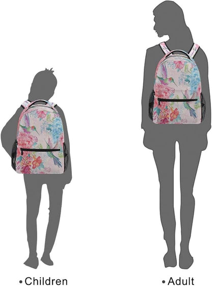 Blueangle Tropical Flowers Hummingbirds Print Backpack Casual Daypacks Outdoor Sports Rucksack School Shoulder Bag for Men Women Boys Girls
