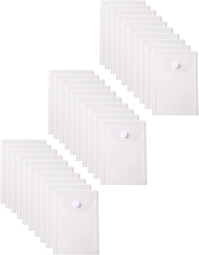 3’’ x 5’’ Vertical Plastic Envelopes Hook Loop Closure Coupon Receipt Sticker Holder 30 Pack