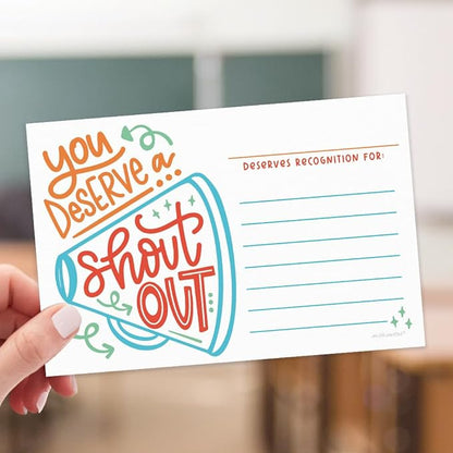 Positive Shout Out Cards For Teachers, Students, Employees, Office Staff - Kudos Appreciation and Recognition Reward Cards For School or Work Bulletin Board (50 Count)