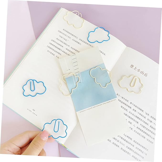 NUOBESTY 90 Pcs Paper Clip Kids Birthday Bag Filler Cloud Shaped Bookmark Small Binder Clips Note Clips Paper Clamps Students Desk Accessories Overmolding Plastic Note Folder Office