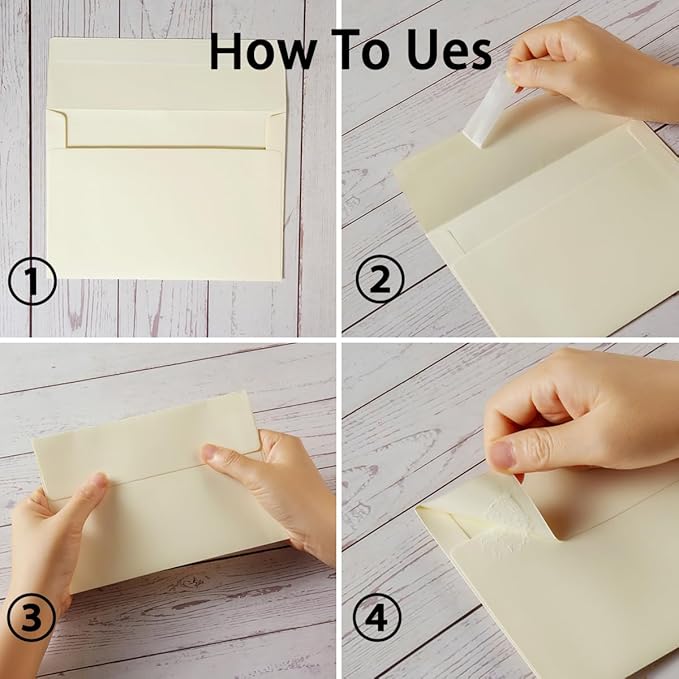 Wishop 50 Pack Self-Adhesive Envelopes with Fold Cards for Wedding Invitations, Greeting Cards, Baby Shower, Letter Mailing (Cream Color, 5x7)