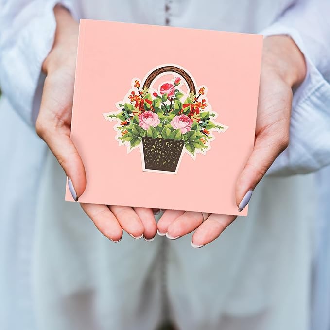 Valentines Day Card, Flower Basket Pop Up Card, Mother's Day Pop Up Card, Birthday Cards for Women, Thinking of You, Greeting Card, Get Well Soon Cards, Wonderful Souvenir, Wife, Grandma
