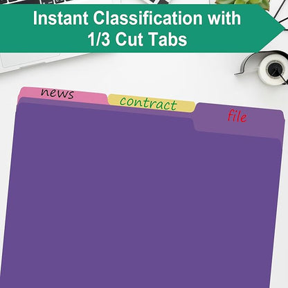 18 Pack Purple File Folders 8.5 x 11 Inch,1/3 Cut Tab File Folders Letter Size,Office Folders for Document
