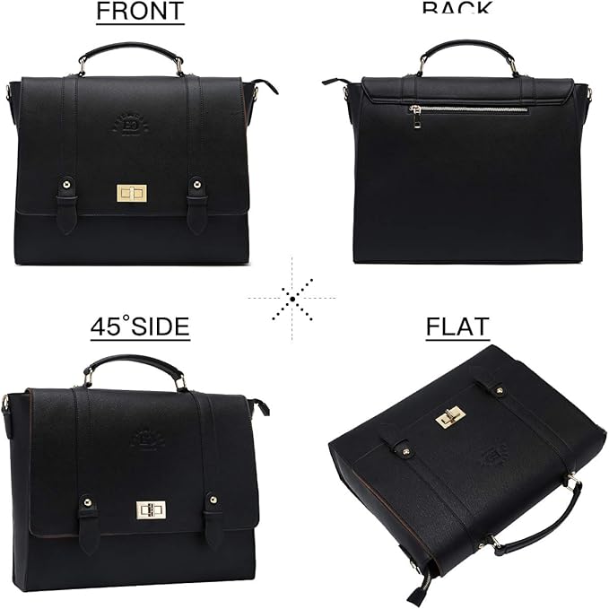 EaseGave 17Inch Laptop Briefcase for Women,Classic Black Work Bag Laptop Messenger Bag Large Computer Bags for Work Business Travel,black-17Inch