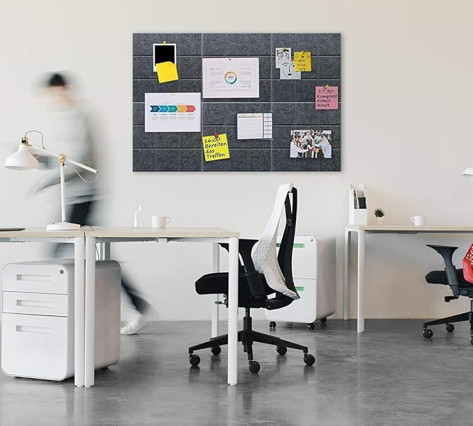 Large Cork Board Felt Board Tiles for Walls with 30 Push Pins, 11.8"x11.8" Pack of 6 Pin Board Notice Boards for Home Office Kitchen, Bulletin Board Wall Tiles for Photos Memos