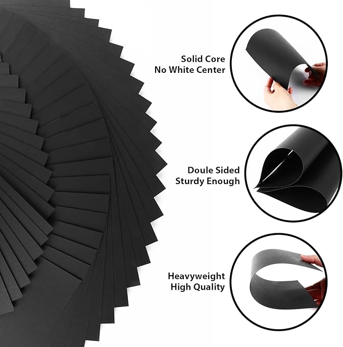 100 Sheets Black Cardstock 11” x 17”, 92lb/250gsm Card Stock, Thick Card Stock Paper, Heavy Cardstock Paper for Printer, Resume, Scrapbooks, Art, Crafts, Business Cards