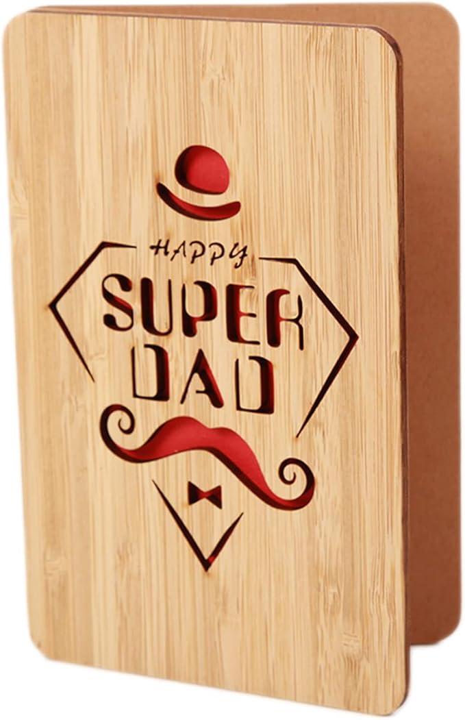 Wood Gift Card from Daughter,Super Dad Card,Funny Dad Birthday Card from Daughter or Son