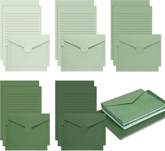 100 Pcs Stationery Lined Stationery Paper and Envelopes Set Includes 50 Letter Writing Paper and 50 Envelope for Office, 5.5 x 8.25 Inch(Sage Green)