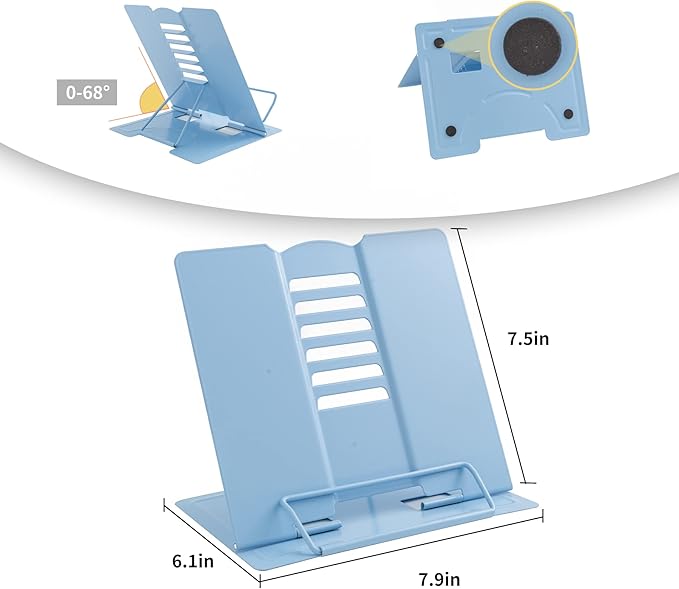 Metal Book Stand Book Holder Book Stand for Reading Adjustable Book Holder for Reading (Full Blue)