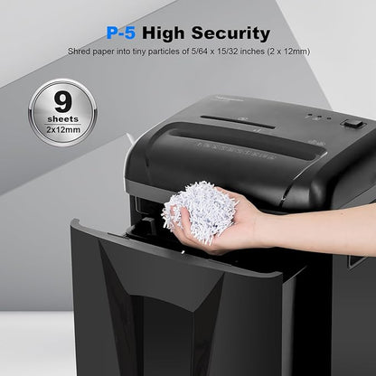 P-5 High-Security Micro-Cut Shredder (2x12mm, 58dB) – 9 Sheets, 2.4m/min, Shreds CDs/Credit Cards, 5.8Gal Bin for Home/Office