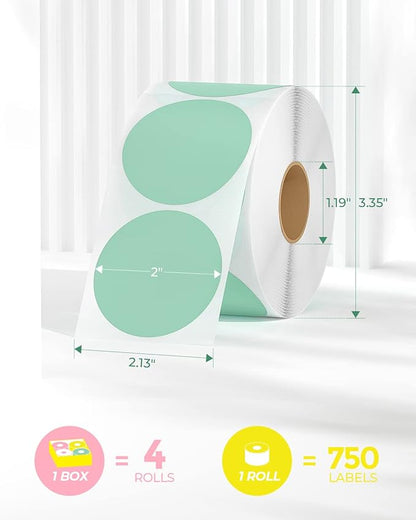 MUNBYN 2 Inch Circle Color Thermal Sticker Labels, Self-Adhesive Round Direct Thermal Labels, Multi-Purpose Roll Thermal Stickers for Business-4500 Labels/6 Rolls, 6 Colors