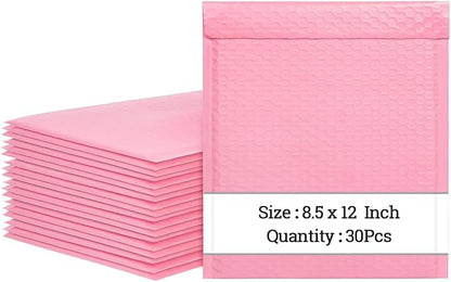 8.5 x 12 Inch Pink Bubble Mailers 30 Pack, Self-Seal Poly Padded Envelope, Waterproof Shipping Bags for Small Business