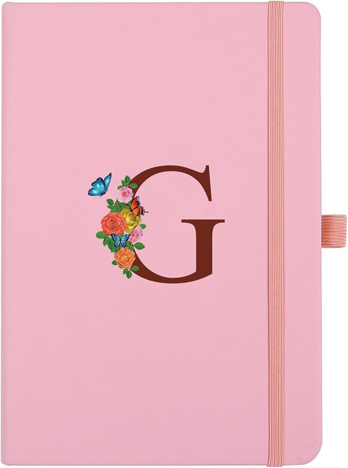 Pink Notebook for Women, 5.7"X8.3" A5 Journal Notebook with Letter G, Dual-Sided Writing Notebook with Dividers, Cute Leather Journal for Work, Business, School, Meetings, Travelers, Small Notebook