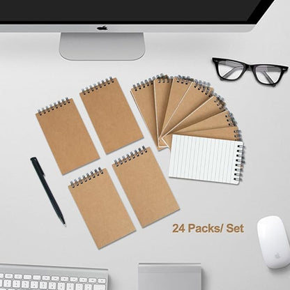 Memo Pads 24 packs, Small 3x5 Spiral Notepads, Office Style Mini Notebook, Small Notepad Pocket Size, Pocket Notebooks for Home, College, Work or School - Lined College Ruled Paper
