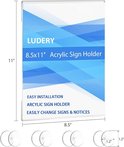 Acrylic Window Sign Holder 8.5 x 11 with 4 Suction Cups,Clear Acrylic Frames Glass Window Wall Mount,Advertising Signage Sign Holder for Mall, Office, Home, Store, Restaurant (3 Pack)