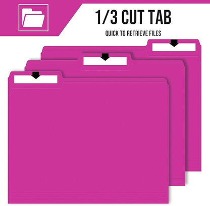 File Folders,IntoJoy 120 Pack Colored File Folder Letter Size, 1/3 Cut Tab Filing Folders for Office School Business File Document Organization,Pink