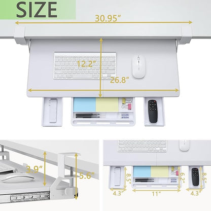 ETHU Keyboard Tray Under Desk, Pull Out Keyboard & Mouse Tray with C-clamp, Ergonomic Desk Keyboard Tray Slide Out, Pull Out Platform Drawer for Home and Office(White)
