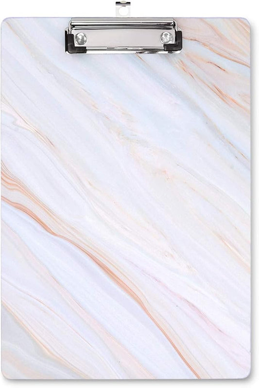 WAVEYU Marble Hardboard Office Clipboard, Decorative Clipboard with Low Profile Clip Chic Designed for Students Classroom School and Office Use, White (12.5"x9")
