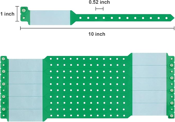 100pcs Vinyl Wristbands Hospital Identification Bands,Waterproof Adjustable Medical Wristband,Disposable Snap Wristband for Hospital (Color : Green)
