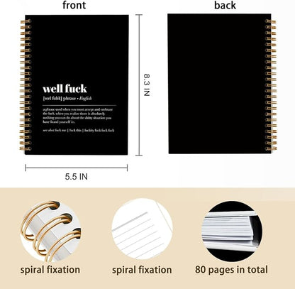 Tizzer Funny Well F Definition Lined Hardcover College Ruled Spiral Notebook Journal for Work Notes Journaling 5.5×8.3 Inch,Sympathy Gifts for Bad Day,Loss Job,Pet Loss,Breakups,Condolence (Black)