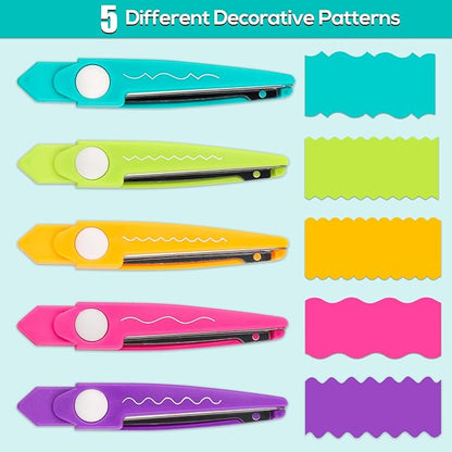 6Pcs/Set Craft Scissors Decorative Paper Edge Scissors With Storage Box Set, 5 Kinds Zig Zag Edges Scissors Great for DIY Projects Paper Card,Photo, Scrapbook,Office School Home Manual (Green)