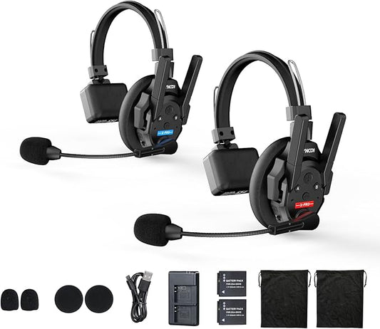 SYNCO XTALK XPRO2 Wireless Intercom Headset System, 2 Person 2.4GHz Wireless Communication Headset 500m/1640ft with Noise Reduction Program Production Live Show, Xtalk-Xpro2-Wireless-Headset-Intercom