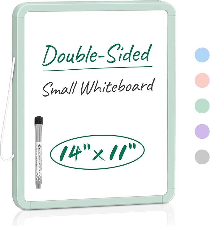 Small Double-Sided White Board Dry Erase Board for Wall, 14"x11" Hanging Whiteboard for Door, Mini Dry Erase Board with a Black Dry Erase Marker, Small Whiteboard for Kids Students, Back to School-G