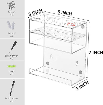 Acrylic Clear Magnetic Whiteboard Marker Holder,Wall Mounted Dry Erase Whiteboard Marker Holder Stand with 10 Marker Solts and Eraser Holder for School Office Home(Clear, 1)