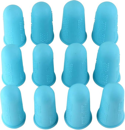 Finger Protectors [Flex Series - 12-Pack] Silicone Non-Stick Finger Covers [Turquoise - Small (6) / Medium (6)] for Hot Glue/Sewing/Wax/Rosin/Resin/Honey/Adhesives/Scrapbooking