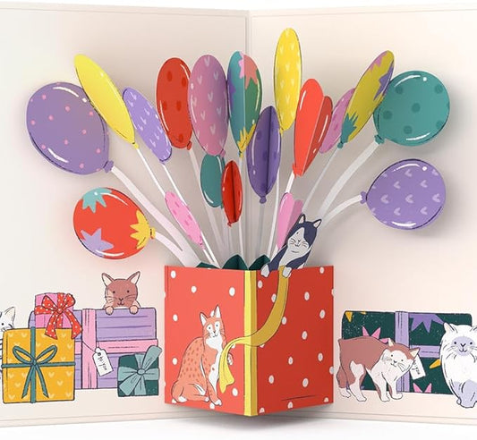 Lovepop Birthday Pop-Up Card for Her, Him, Men, Women - 3D Animal Greeting Cards - Curious Cats - 5" x 7" - Blank Notecard & Envelope Included